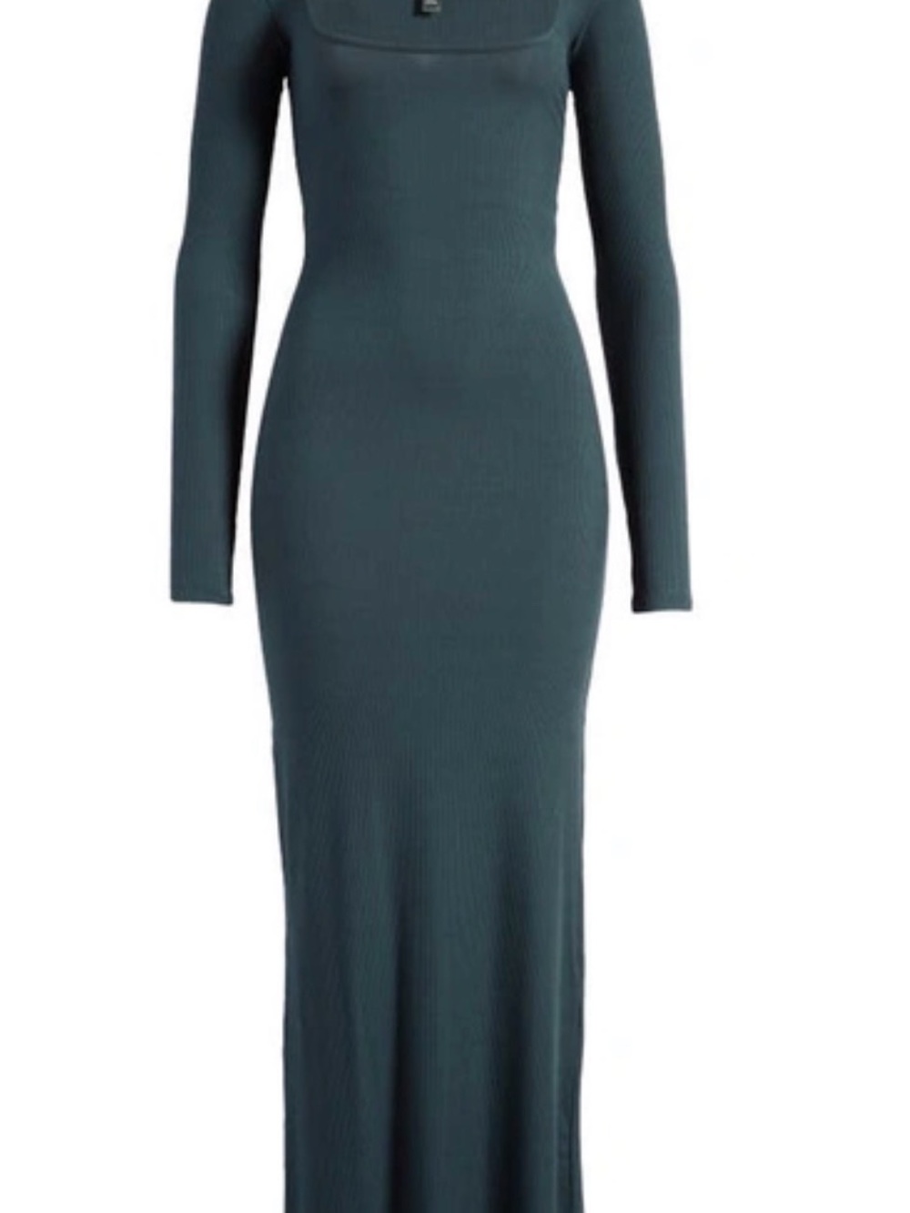 SKIMS Long Sleeve Ribbed Maxi Dress in Teal Blue-Green